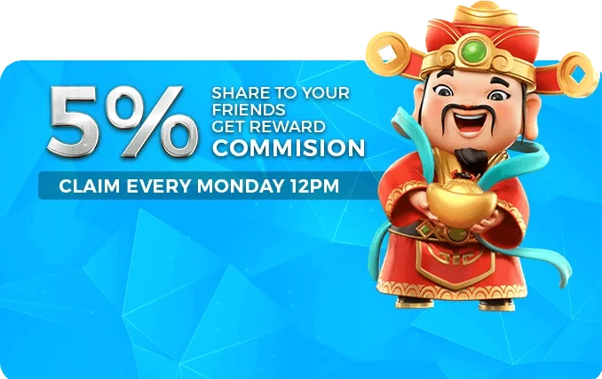 Promotional banner with 5% commission offer and Chinese deity character